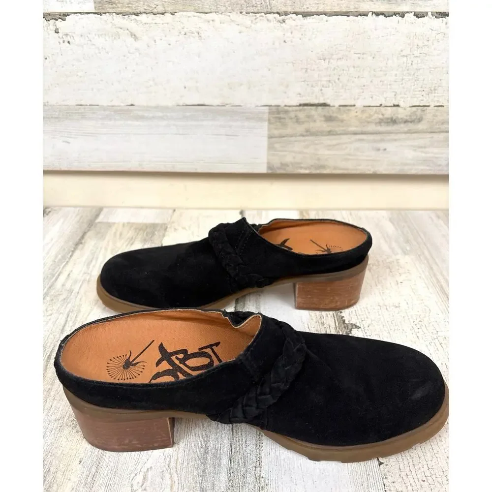OTBT Black Suede Braided Rope Heeled Clogs Womens 10 Boho Chic